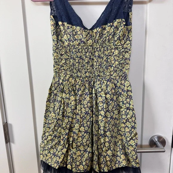 Free People Dazzling Ditsy Floral Tulle Dress with Yellow and Navy Floral Design - Picture 2 of 3